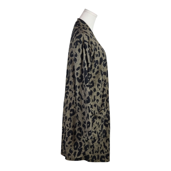 Tickled Teal Leopard Print Open Front Duster Cardigan with Pockets Lightweight - Picture 6 of 8